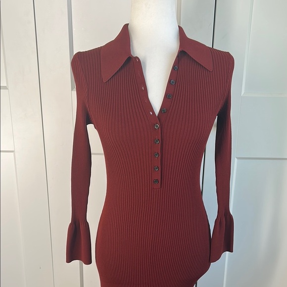 ALC Lance Rust/Sumac Asymmetrical Ribbed Bodycon Dress |  S - Picture 5 of 7